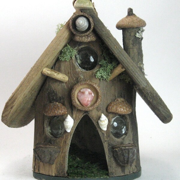 Woodlands fairy house for your fairy garden with glass gem widows