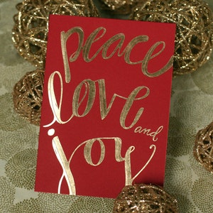 Gold Foil Stamped Holiday Card / Peace Love and Joy / single card and envelope image 5