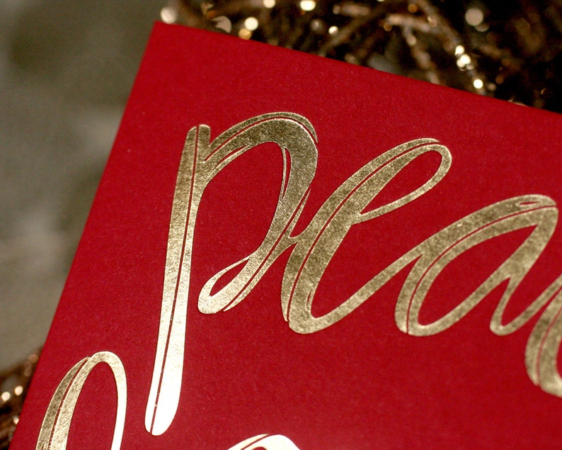 Gold Foil Stamped Holiday Card / Peace Love and Joy / single card and envelope image 4