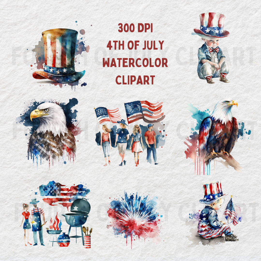 Watercolor 4th of July Clipart Bundle (digital Download) - Etsy