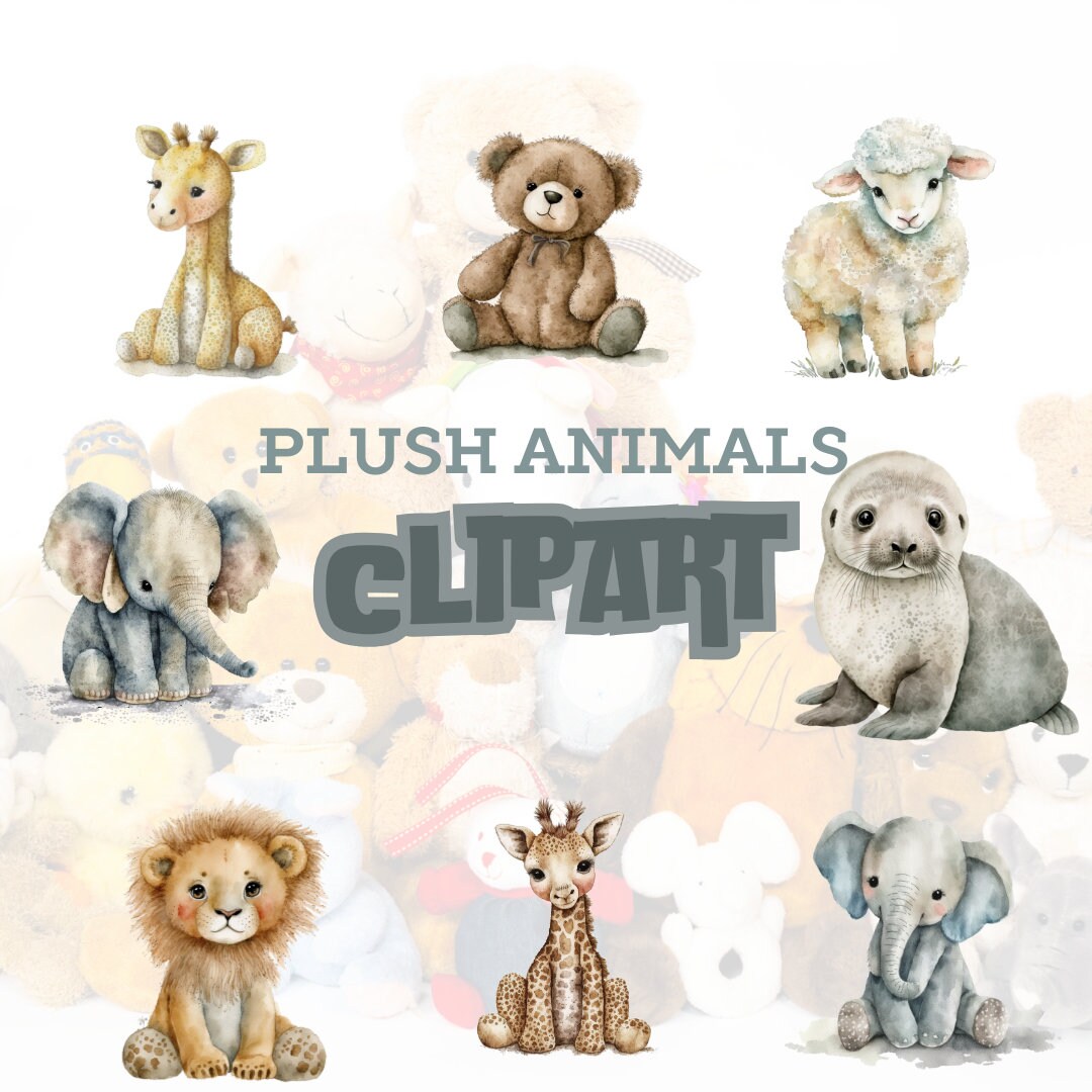 Watercolor Plush Animals Clipart: PNG Bundle (digital Download) - Etsy