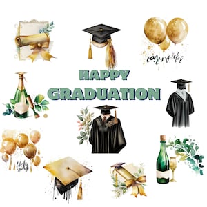 Graduierung Clipart Aquarell, digitaler Download, Cap Kleid Diplom Clipart, 8 PNG Bundle, 300 DPI, hohe Qualität