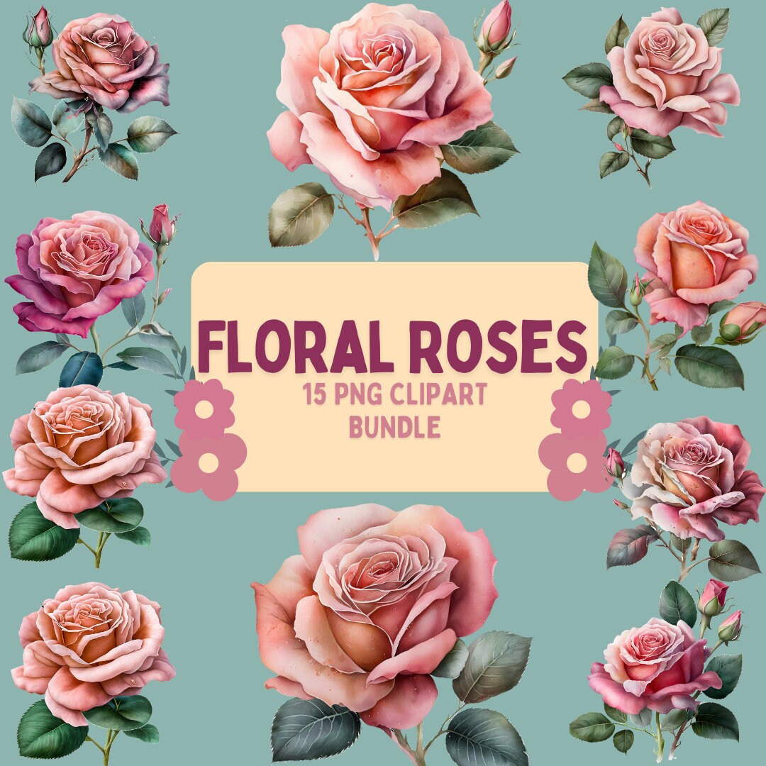 Watercolor Pink Roses Clipart: Floral PNG Set (instant Download) - Etsy