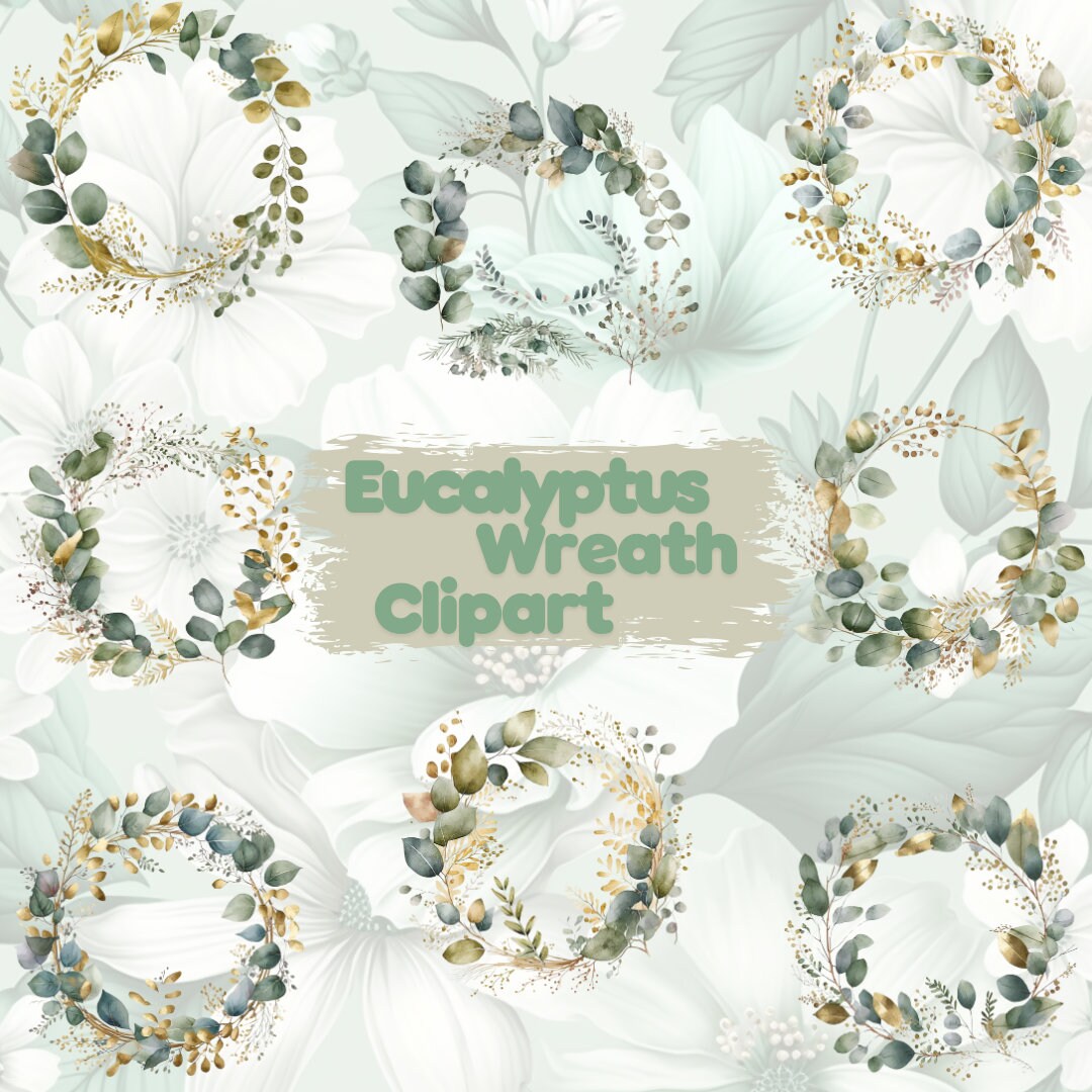 Watercolor Eucalyptus Wreath Clipart: 15 PNG Greenery Designs (digital ...