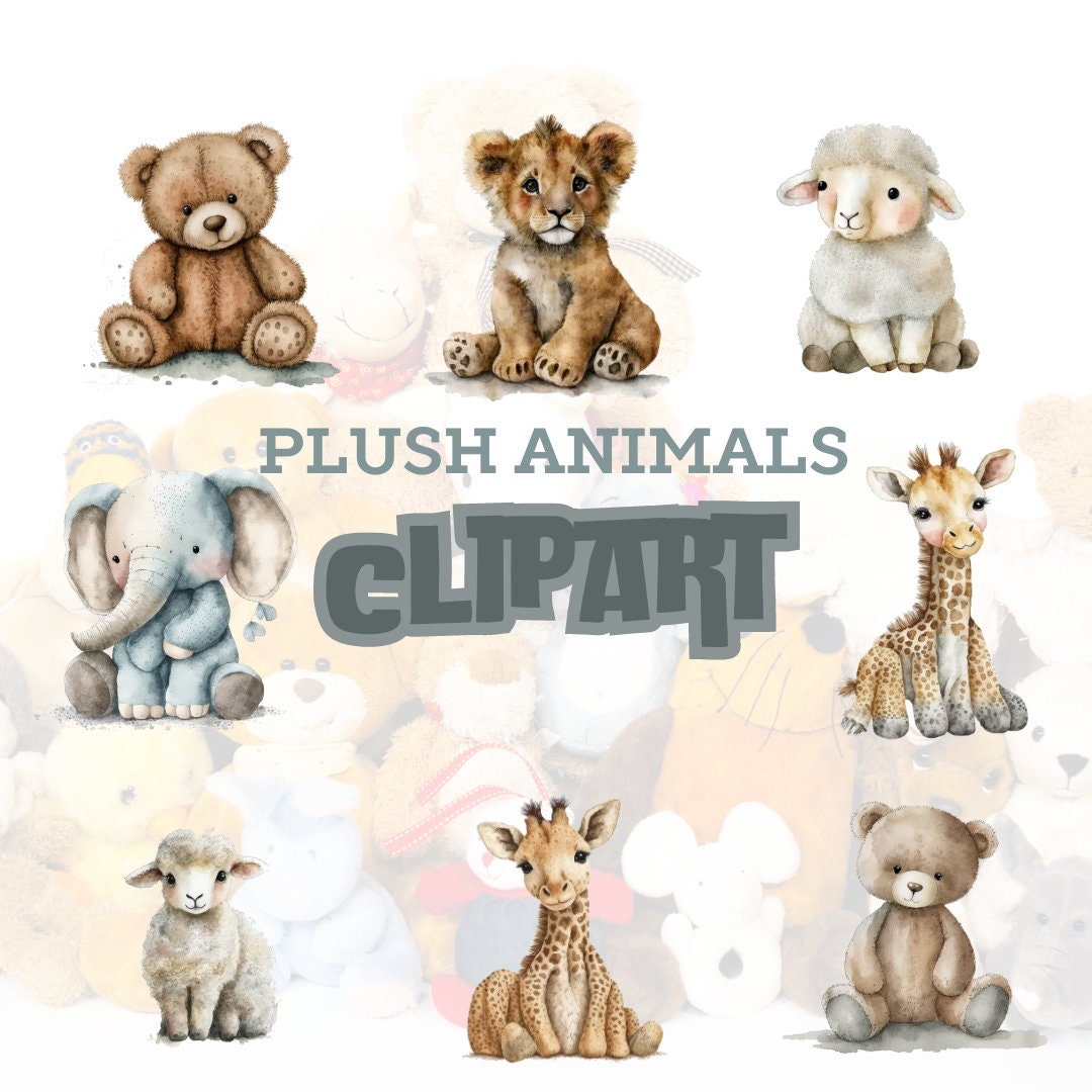 Plush Animals Clipart, Watercolor Clipart Bundle, 300DPI Transparent ...