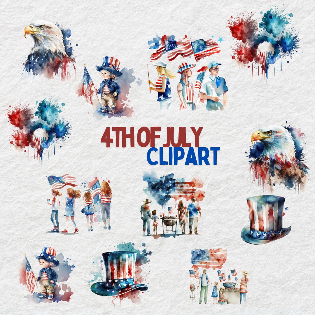 4th of July Clipart, Watercolor Clipart, Independence Day, July Fourth ...