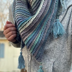 blue “dragon belly” scarf w/ tassels