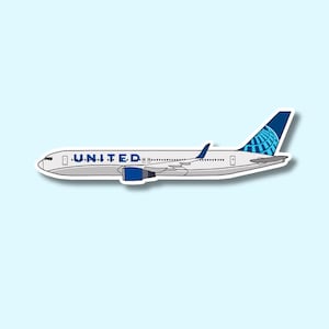 Pegatina/calcomanía del avión 767 de United Airlines para portátil, maleta, botella de agua, viaje, regalo y diario.