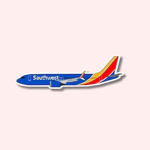 Pegatina/calcomanía del avión Southwest 737-Max 8 para portátil, maleta, botella de agua, viaje, regalo y diario.