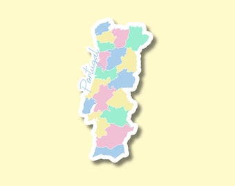 Naklejka z mapą Portugalii | Naklejka na laptopa, walizkę, butelkę z wodą | Podróż, prezent, dziennik