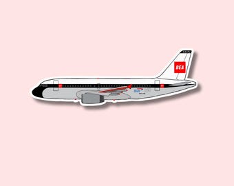 Puede incluir: Un avión blanco y gris con una cola roja y la palabra "BEA" en ella. El avión tiene una franja negra a lo largo del lado y una pequeña bandera británica en la cola.