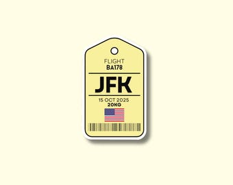 New York Luggage Tag Sticker | Glossy JFK Aviation Decal