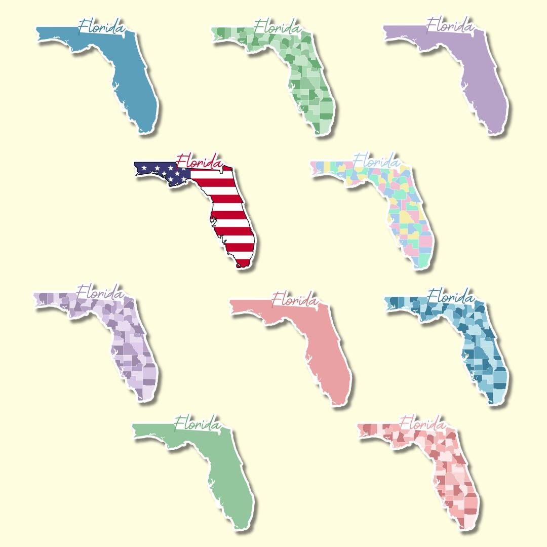 Florida USA Map Sticker | Decal for Laptop, Suitcase, Water Bottle ...