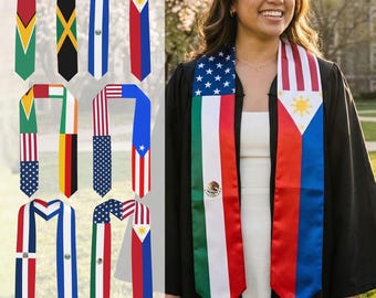 Custom 3 Flags Flags Mixed Graduation Stoles, Graduation Gifts, Personalized Graduation Sash, Class of 2026, Country Flag Stoles for Student