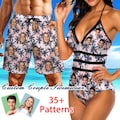 Custom Couple Swimsuits,Custom Swim Trunks with Faces,Gift for Dad,Custom Face Swimsuit for Women, Custom Hawaiian Swim Trunks with Pictures