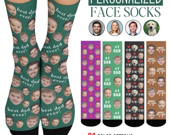 Best Dad Ever Personalized Face Socks for Him,Father's Day Gifts for Man, Custom Face Unisex Socks,Text On Face Socks,Gifts for Dad Mom Men