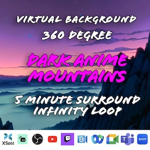 Dark Anime Distant Peaks Virtual Background | Purple Sky & Majestic Mountains | 5-Min Infinity Loop MP4  for Zoom, OBS, Teams Twitch Stream
