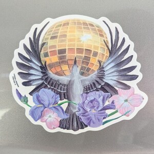 Pegatina para parachoques Chalk Art Mockingbird Sunsphere Iris Knoxville - 5.5" x 4.25" Vinilo adhesivo premium con laminado brillante protector UV
