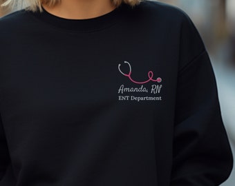 EMBROIDERED nurse Sweatshirt Custom Gift for School Nurse Pullover for Nursing Grad New Nurse Gift Medical School Shirt Personalized RN MD