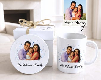 Custom Watercolor Mug and Coaster Gift Set: Personalized New Dad Gift Ideas, Fathers Day Present for Dads Who Have Everything