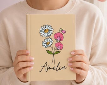 Personalized Birth Flower Hardcover Notebook: Custom New Mom Journal with Name, Corporate Gift Ideas, Present for Her