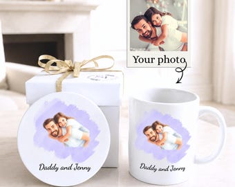 Custom Watercolor Mug and Coaster Gift Set: Personalized New Dad Gift Ideas, Fathers Day Present for Dads Who Have Everything