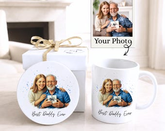 Custom Watercolor Mug and Coaster Gift Set: Personalized New Dad Gift Ideas, Fathers Day Present for Dads Who Have Everything