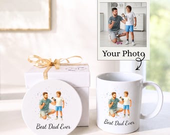 Custom Watercolor Mug and Coaster Gift Set: Personalized New Dad Gift Ideas, Fathers Day Present for Dads Who Have Everything