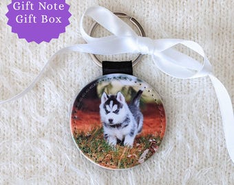 Personalized Pet Photo Keychain: Vegan Leather Dog Bag Tag, Key Chain for Cat Lover, Picture Gift