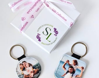 Personalized Photo Keychain: Vegan Leather Charm, Custom Keepsake, Mother's Father's Day Gift, New Dad Present