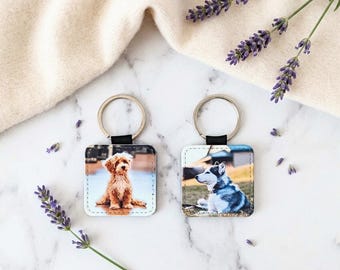 Personalized Photo Keychain: Vegan Leather Charm, Custom Keepsake, Mother's Day Gift, Father's Day Present, New Dad Key Chain