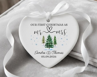 Personalized Mr. & Mrs. First Christmas Ornament: Wedding Gifts, Custom Names Date