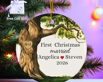 Personalized Married Couple Ornament: Custom Engagement Oak Tree Keepsake, Bridal Shower Luxury Gift Idea, Wedding Favor Planning, For Her