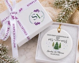 Personalized Mr. & Mrs. First Christmas Ornament: Wedding Gifts, Custom Names Date