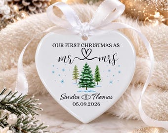 Personalized Mr. & Mrs. First Christmas Ornament: Wedding Gifts, Custom Names Date