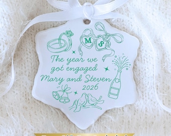 Personalized Engagement Date Doodle Ceramic Ornament: Custom Bridal Line Art Keepsake, The Year We Got Married Couple Luxury Gift Idea
