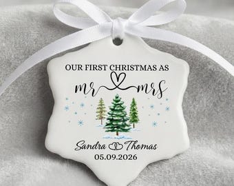 Personalized Mr. & Mrs. First Christmas Ornament: Wedding Gifts, Custom Names Date