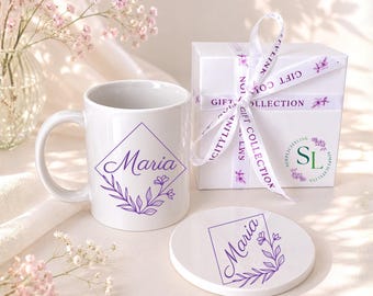 Custom Matching Mug and Coaster Gift Set: Personalized New Dad Gift Ideas, Fathers Day Present for Dads Who Have Everything, Monogram Mug