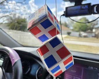 Dominican Republic Flag Rearview Mirror Hanger – Dominican Charm, Handmade 2 Inch ASA