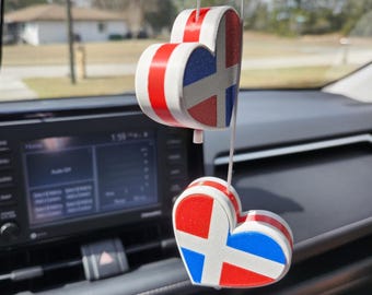 Dominican Republic Flag Rearview Mirror Heart shaped Hanger – Dominican Charm, Handmade 2 Inch ASA