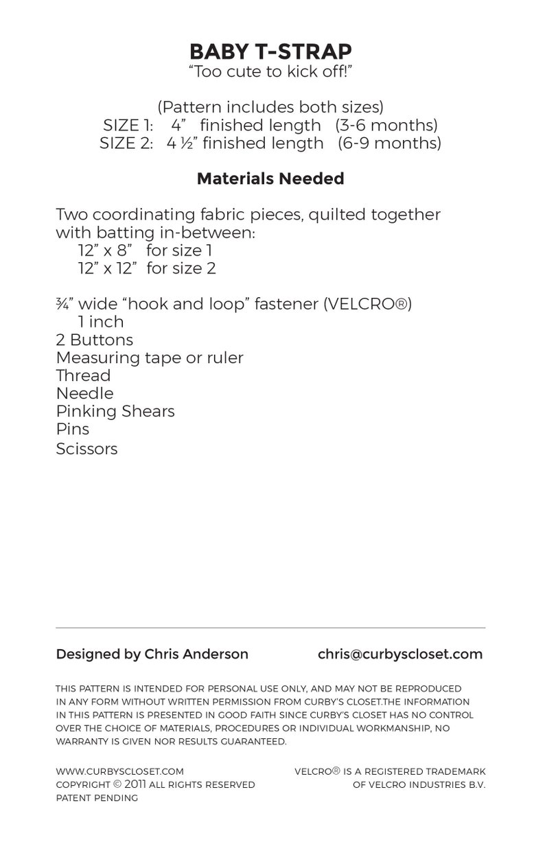 Instant Download PDF Pattern Baby T-Strap Adorable and Fun to make