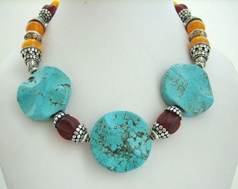 Necklace - Choker - Turquoise - Resin - Sterling silver