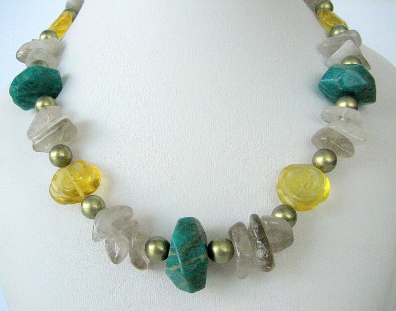 Necklace Russian Amazonite Yellow Fluorite Roses Etsy