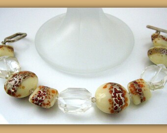 Bracelet - Decorative polymer clay beads-Crystal Quartz- Sterling silver