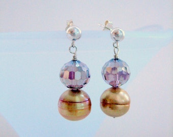 Earrings - Mother of Pearl - Swarovski Crystal - Sterling silver –Studs-Gift for her