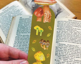 Handmade Wooden Bookmark With Mushroom Engraving - USA Made With Rope Tassel