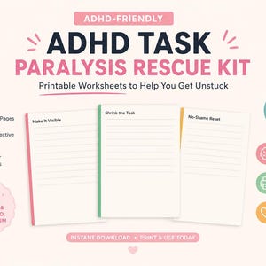 ADHD Task Paralysis Rescue Kit Printable | Executive Dysfunction Workbook PDF
