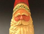 HAND carved original 7.5 tall holly Santa bust from 100 year old Cottonwood Bark.