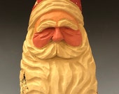 HAND carved original 6 tall curly beard Santa bust from 100 year old Cottonwood Bark.