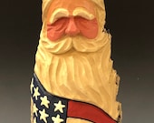 HAND carved original nice size 9 tall rustic Patriotic Santa from 100 year old Cottonwood Bark.